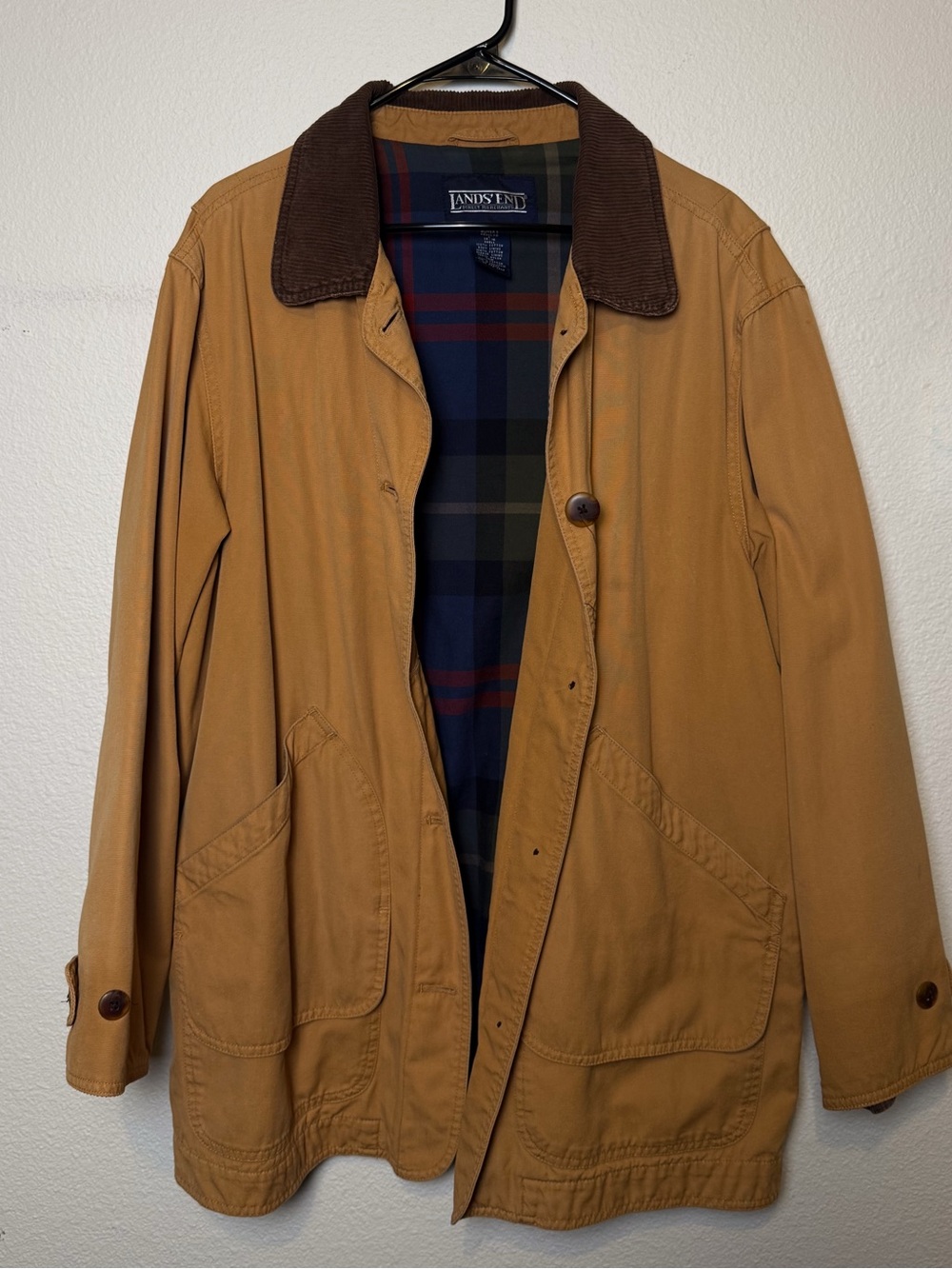 Lands' End Tan Canvas Field Jacket with Dark Brown Corduroy Collar